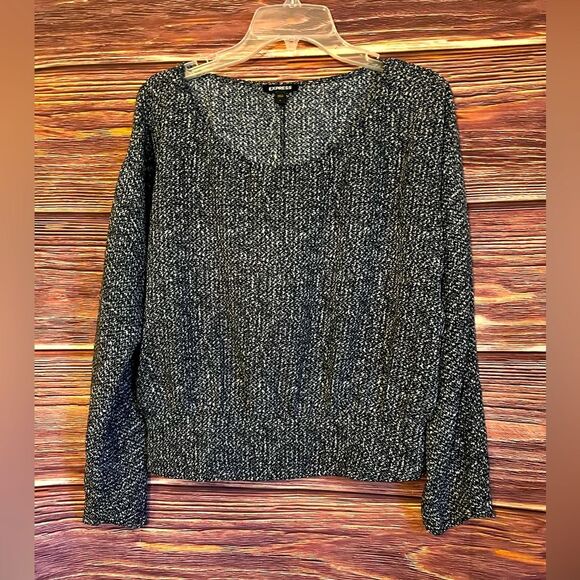Express Blue Pebbled Long Sleeved Crop Top. Size Large - Picture 1 of 8